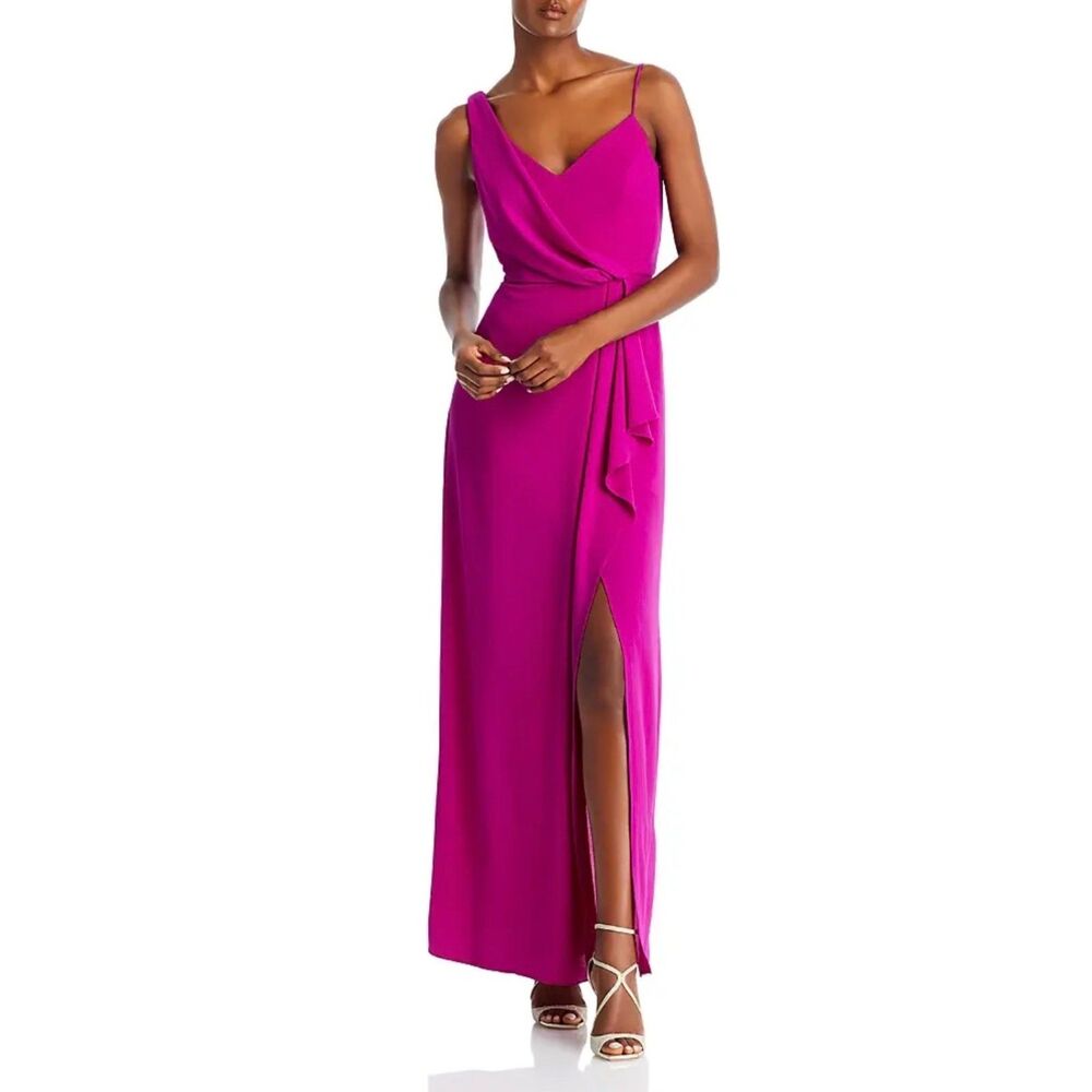 AQUA Asymmetrical Overlay Crepe Gown Size 4 Pink Formal Dress